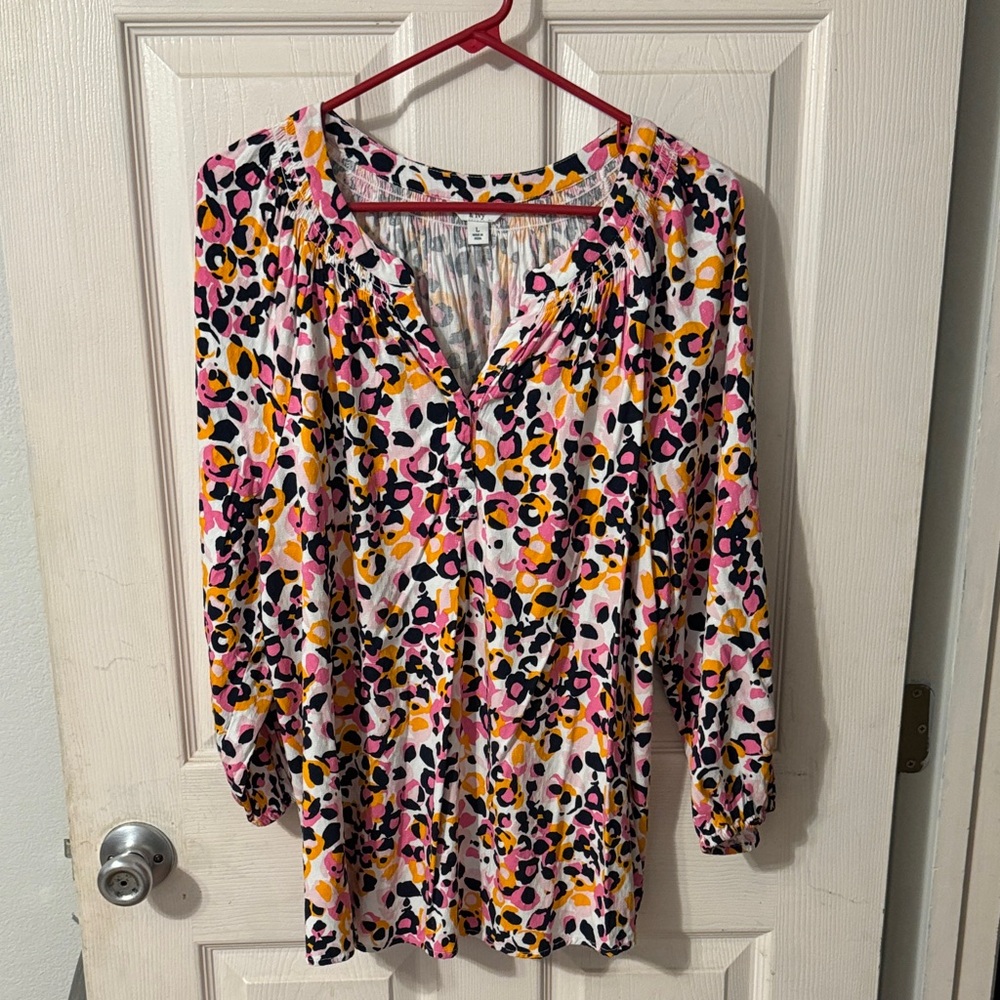 Crown & Ivy Pink and Orange Patterned Blouse